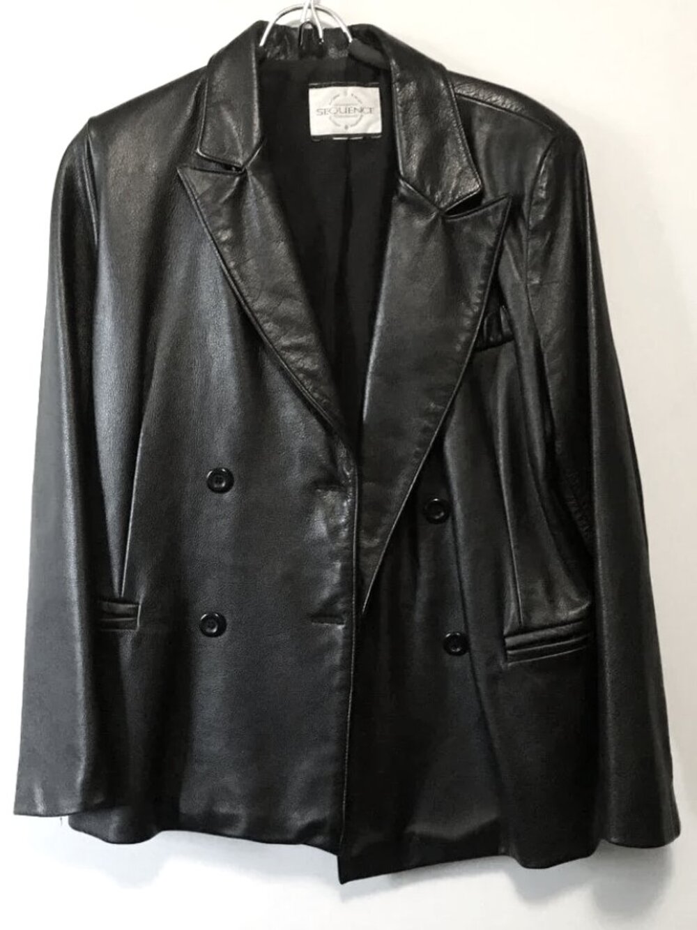 VTG Sequence Double Breasted Black Leather Trench Blazer Canadian Heritage